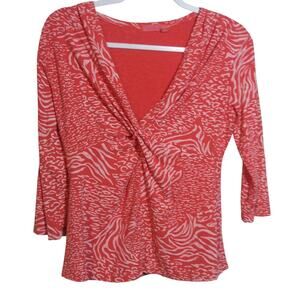 FRESH PRODUCE Orange Tunisia Twist Front 3/4 Sleeve Stretchy Top Size Small